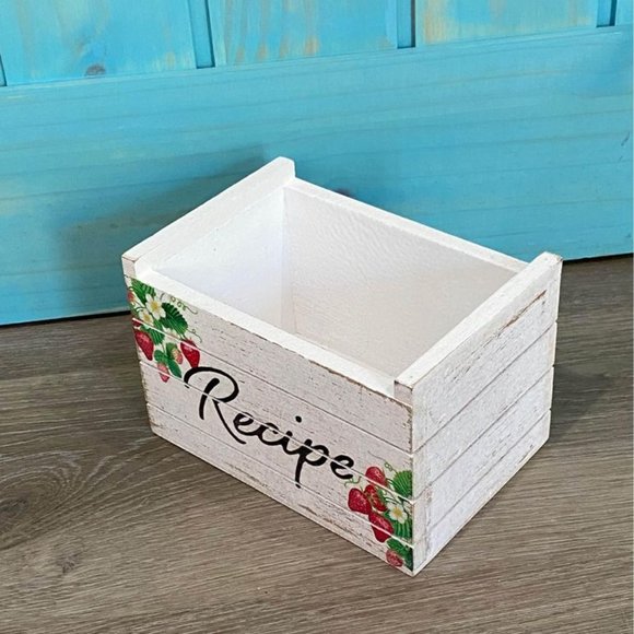 White Wood Crate Recipe Storage Box - Picture 4 of 8